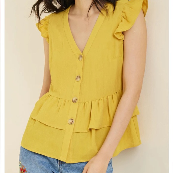 Hayden Tops - Hayden Los Angeles Womens Button-Down Tiered Ruffle Hem Top Peplum - Small